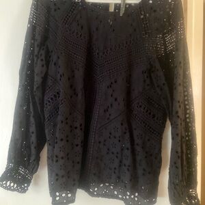 Anthropologie Black Eyelet Lace Blouse